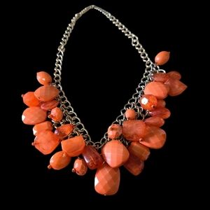 Chunky Necklace Orange Acrylic Beads on Goldtone 18" Chain Excellent Condition
